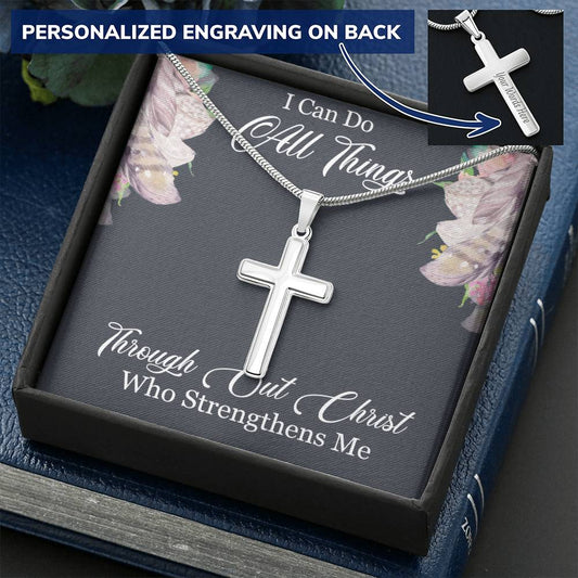 Personalized Stainless Steel Cross Necklace w/ MC