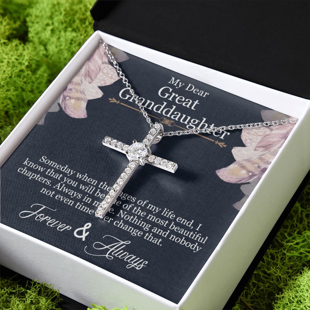 To My Grand Daughter CZ Cross Necklace