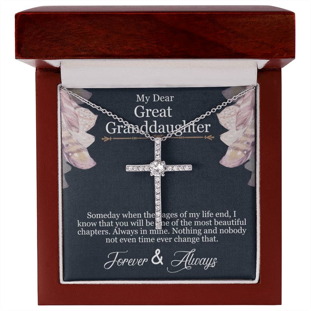 To My Grand Daughter CZ Cross Necklace