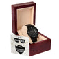 To My Bad Ass Bearded Hubby Black Chronograph Watch + MC (No Engraving)