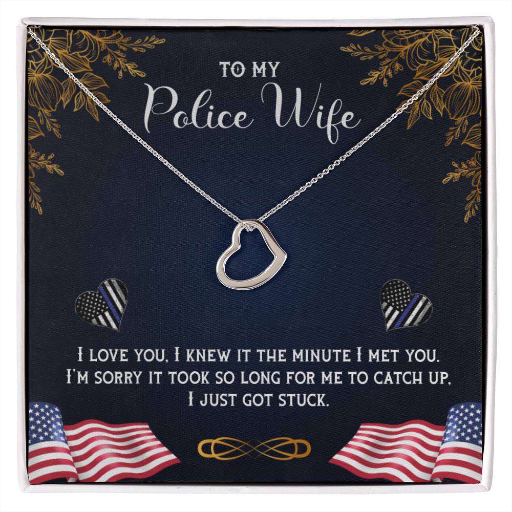 To My Police Wife Delicate Heart Necklace