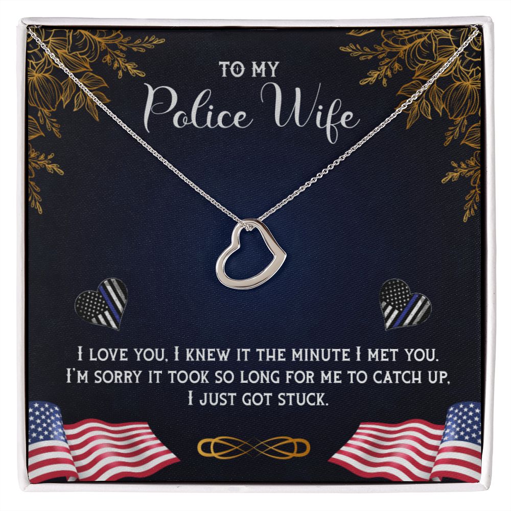 To My Police Wife Delicate Heart Necklace