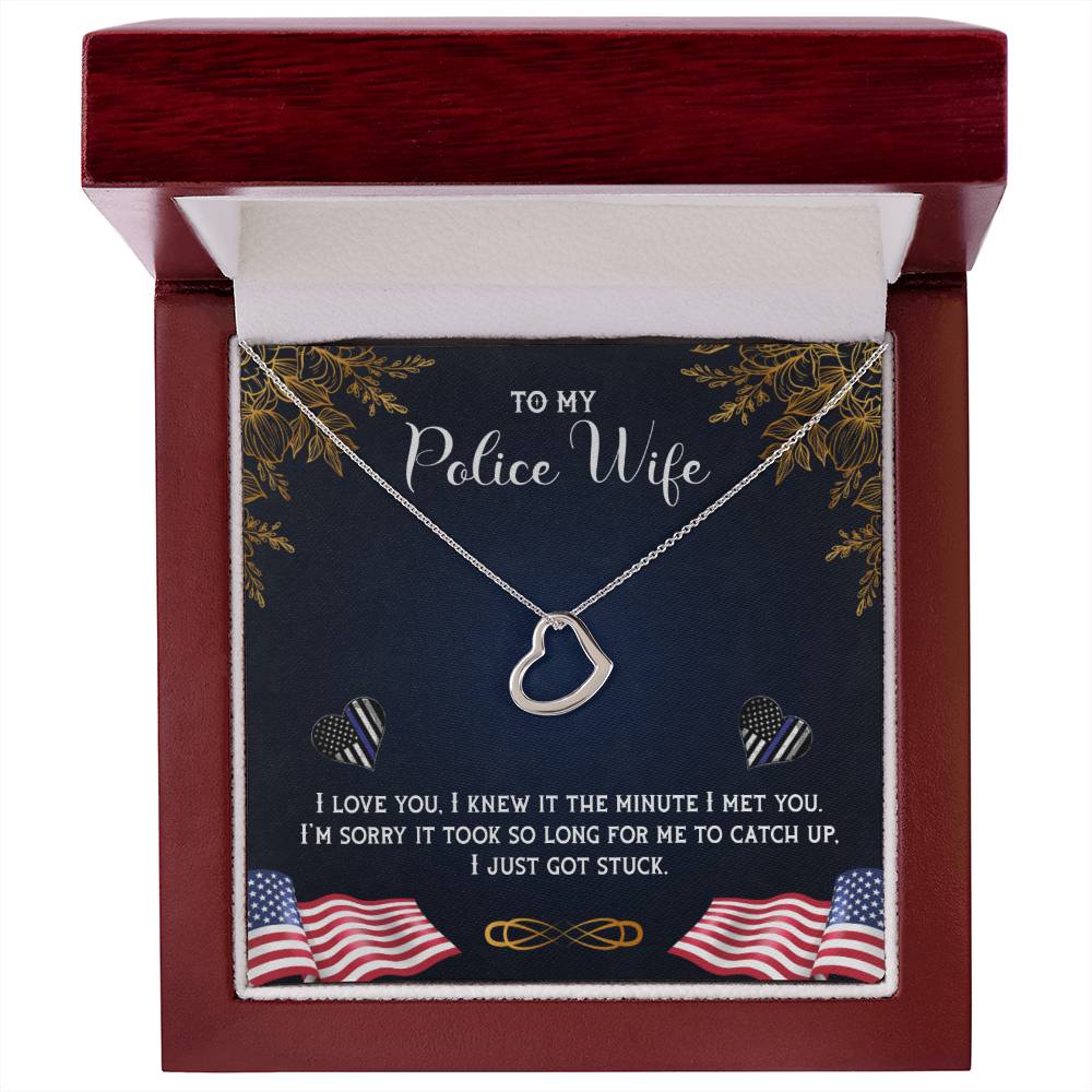 To My Police Wife Delicate Heart Necklace
