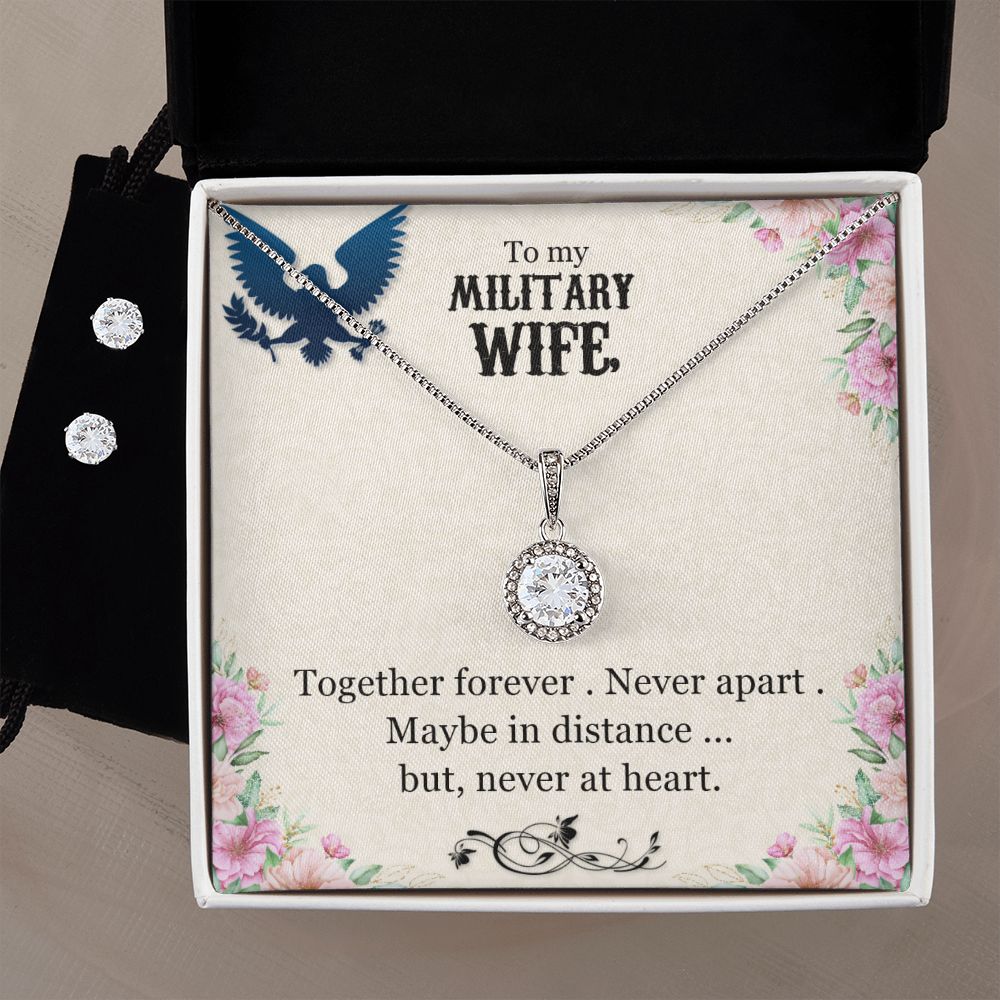 To My Military Wife Eternal Hope Necklace + Clear CZ Earrings