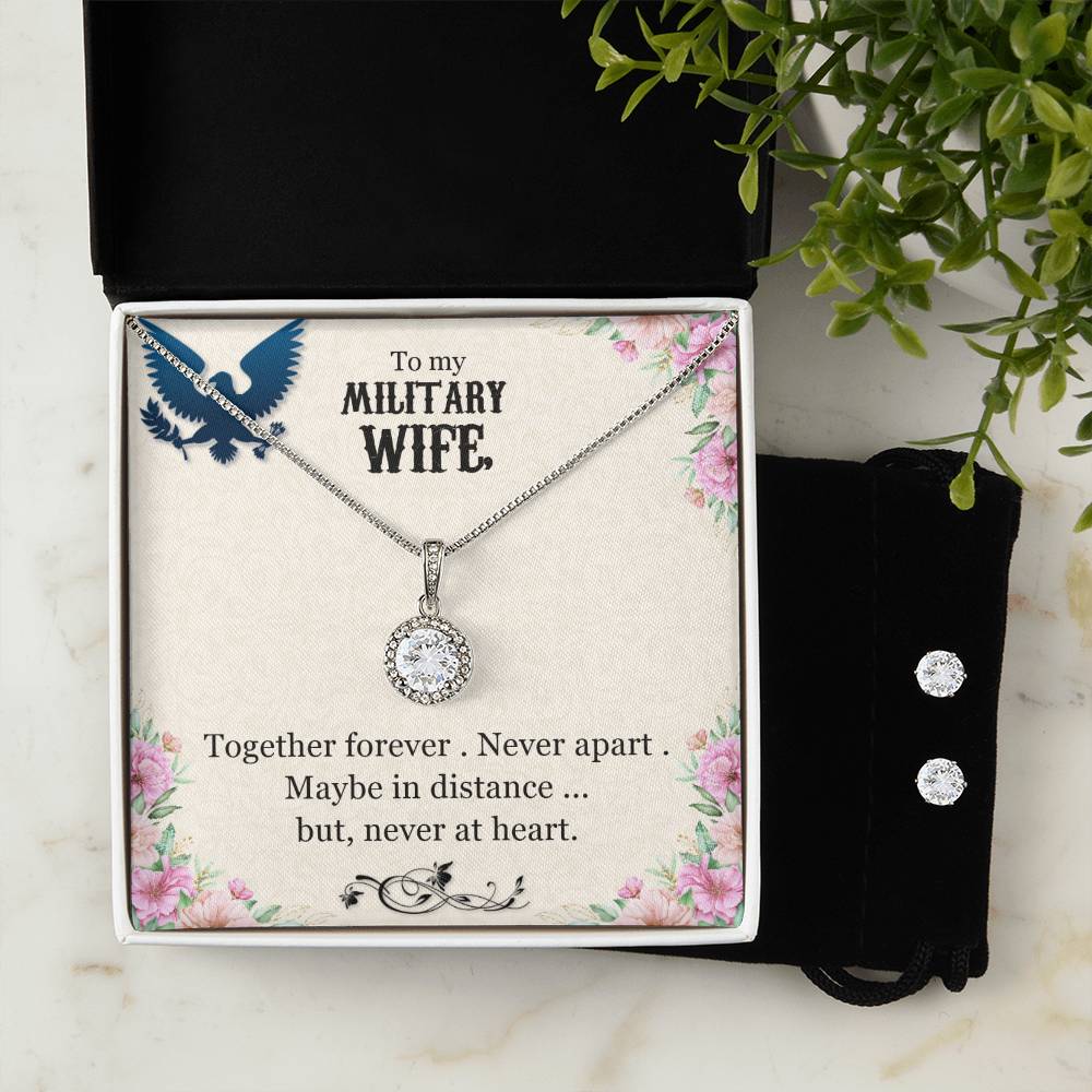 To My Military Wife Eternal Hope Necklace + Clear CZ Earrings