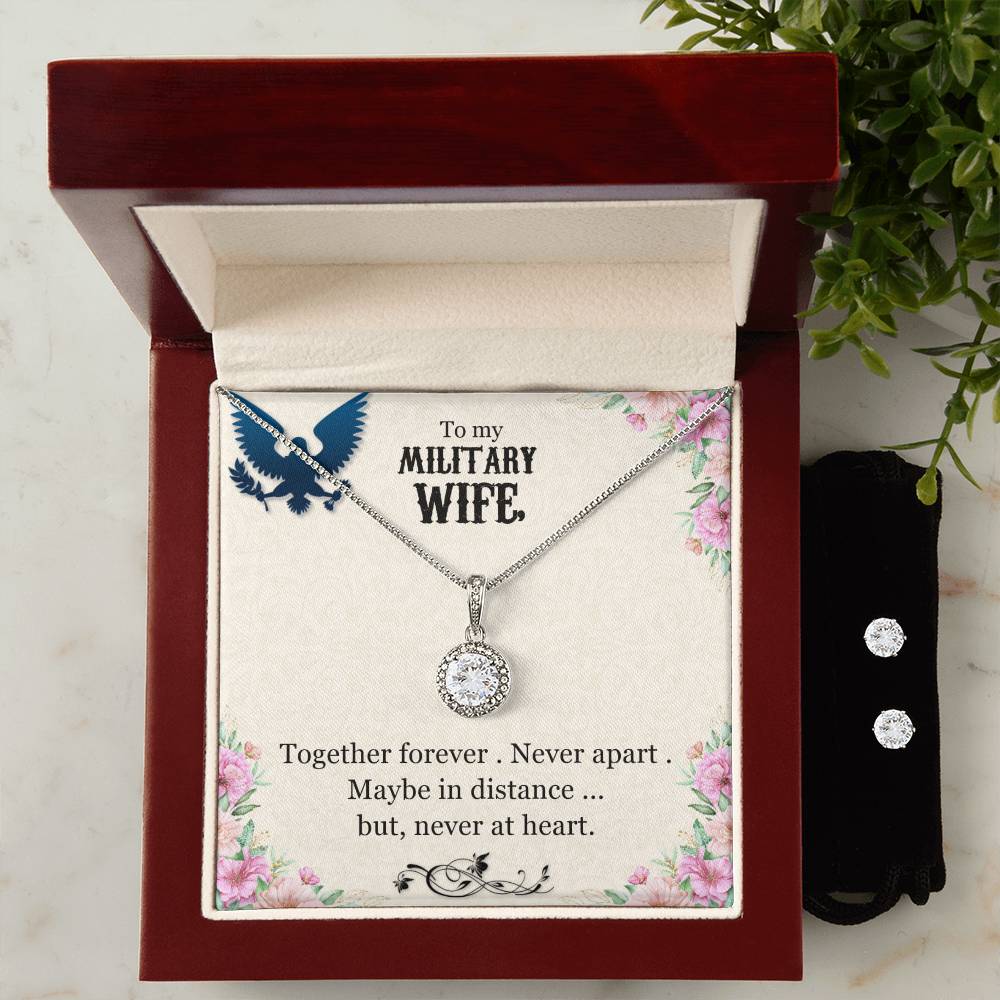 To My Military Wife Eternal Hope Necklace + Clear CZ Earrings
