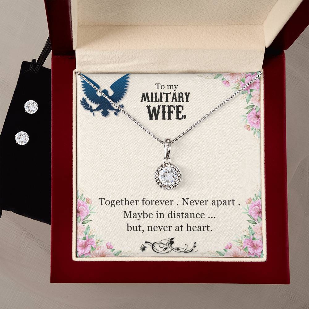 To My Military Wife Eternal Hope Necklace + Clear CZ Earrings