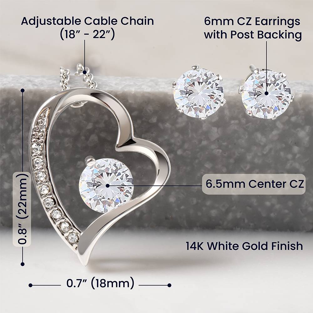 To My Soulmate Forever Love Necklace + Clear CZ Earrings
