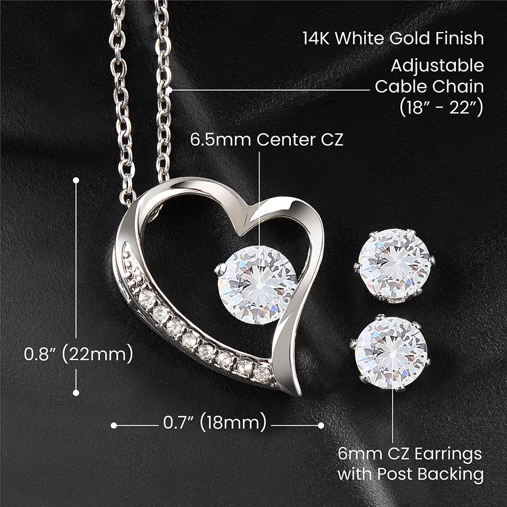 To My Soulmate Forever Love Necklace + Clear CZ Earrings